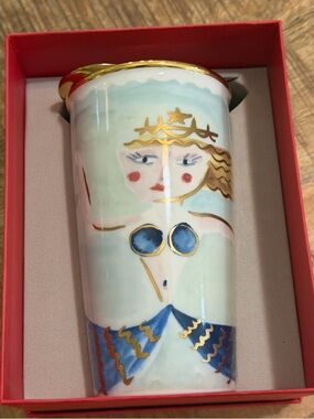 Starbucks Double Wall Traveler Siren Ceramic Tumbler Ceramic Golden Lid 2014